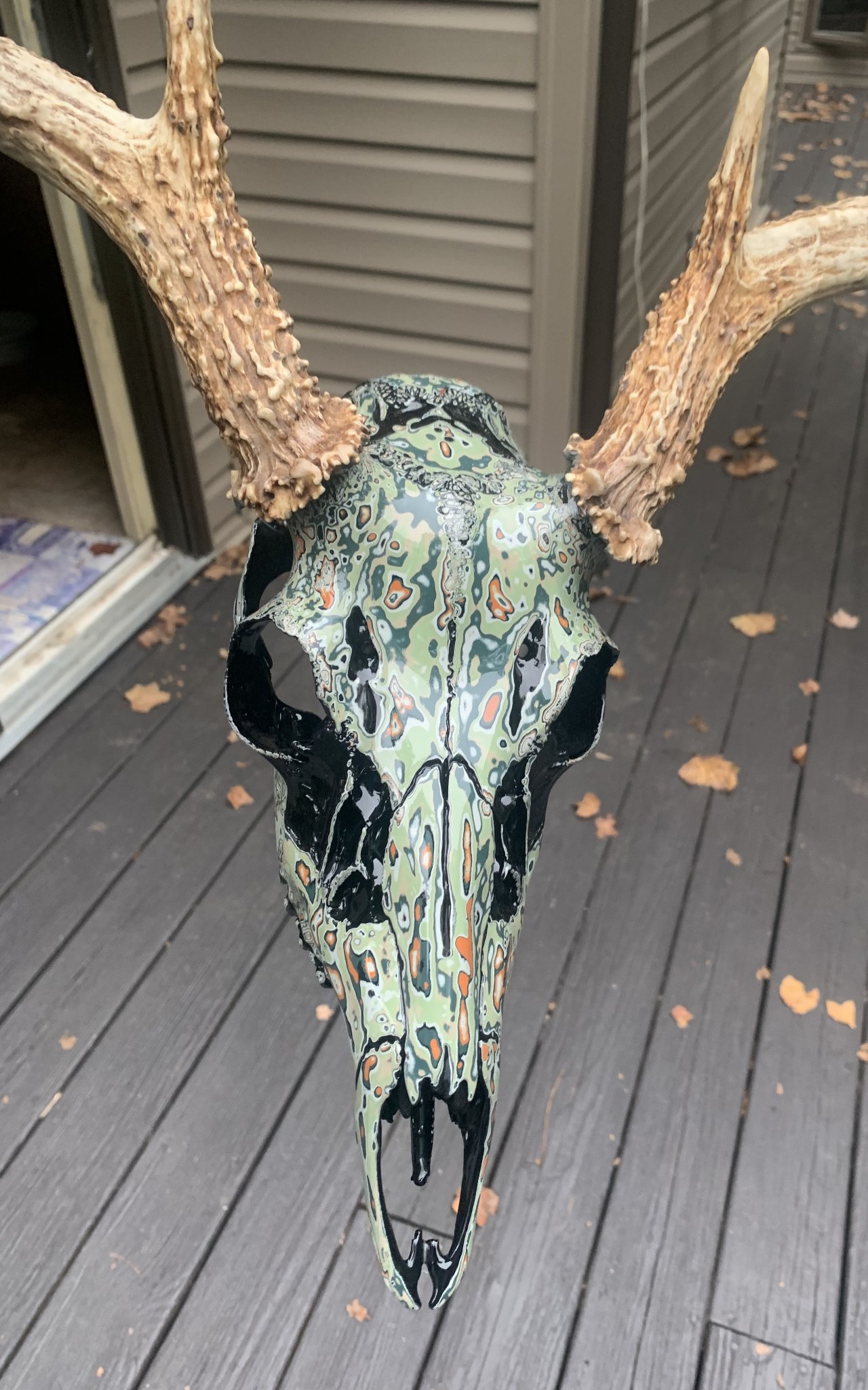 Camo pour paint deer skull with antlers — available
